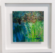 Lush Meadow, Pink Blossom, Bird / SB2006 • £240 • 34 x 34cm • Acrylic on Board • Floating Frame