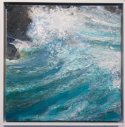 Sun Drenched Spume and Splash, Dark Rocks / SB2001 • £660 • 54 x 54cm • Acrylic on Box Canvas • Floating Frame